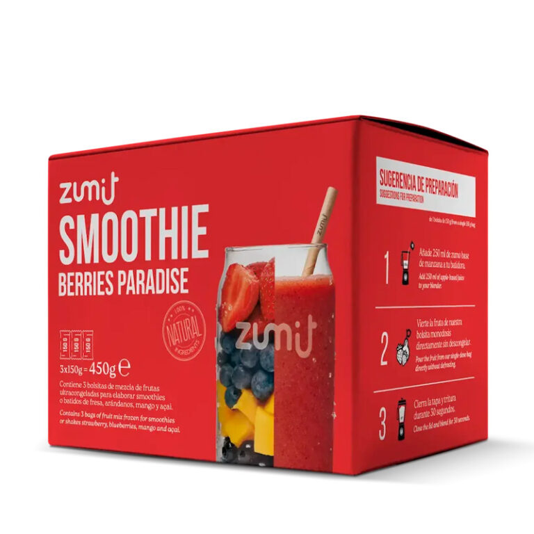 Smoothie Berries Paradise de Zumit- Caja de 3 unidades de fresa, mango, arándanos y cereza para la elaboración de smoothies en casa